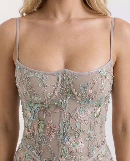 Langes Abendkleid Spitze Stickerei Elegant