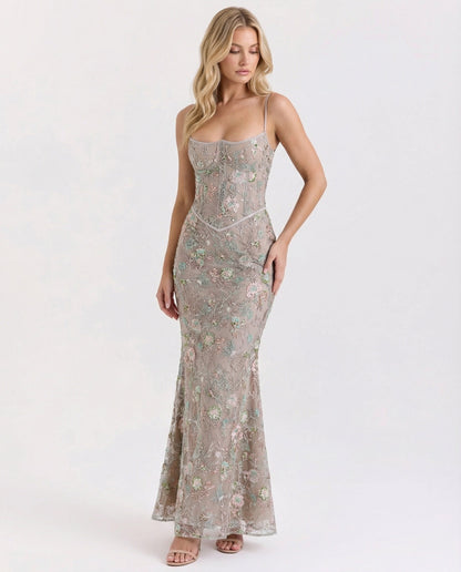 Langes Abendkleid Spitze Stickerei Elegant - BerlinGlamour