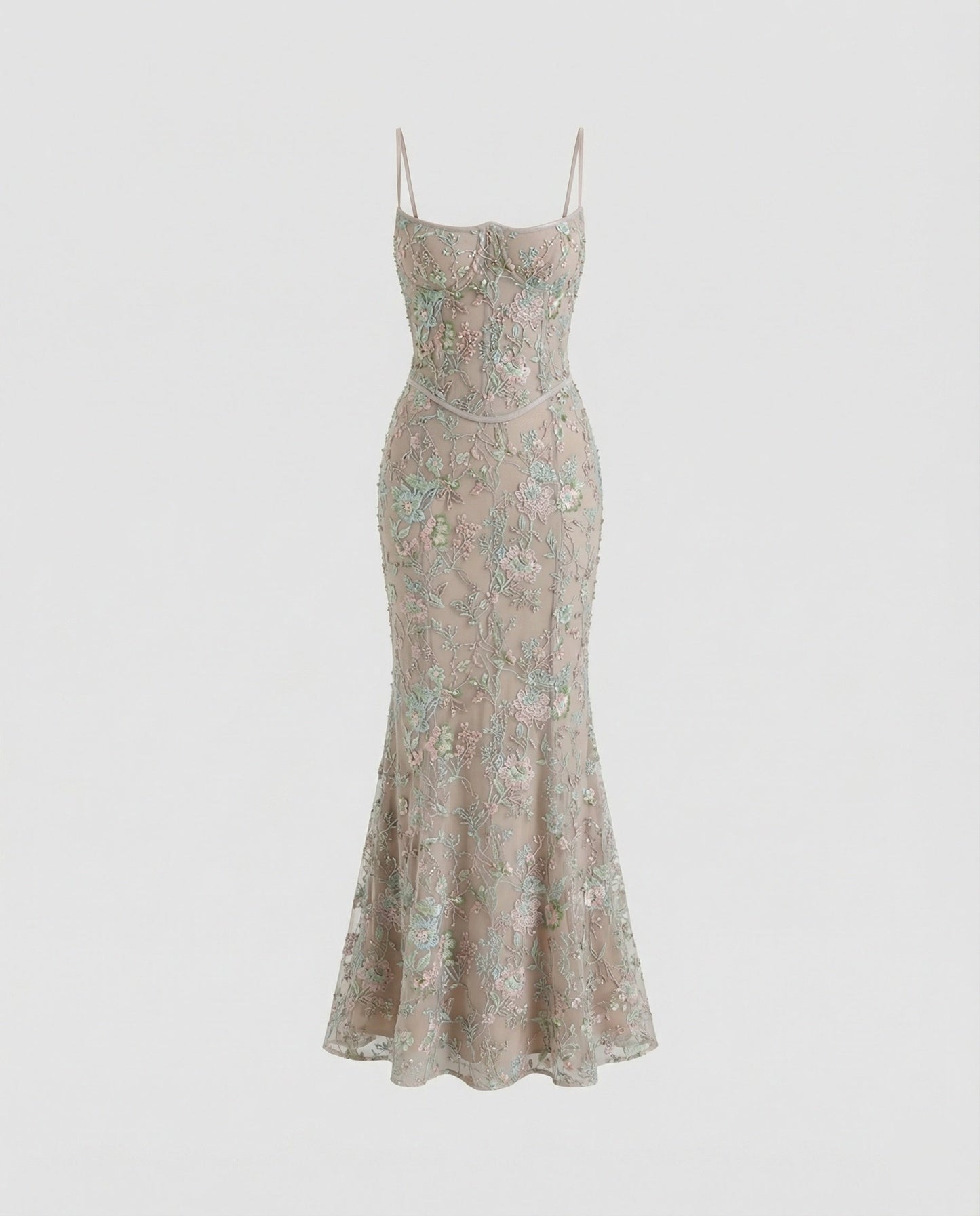 Langes Abendkleid Spitze Stickerei Elegant