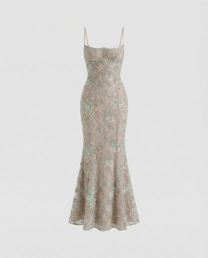 Langes Abendkleid Spitze Stickerei Elegant