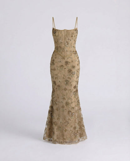 Langes Abendkleid Spitze Stickerei Elegant
