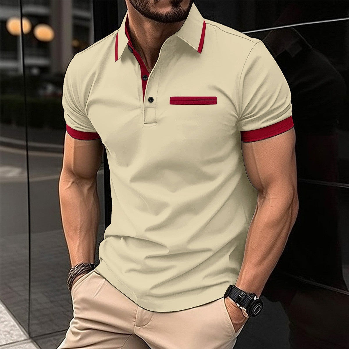 Herren Polohemd Modern Baumwolle Kontrastdetails Elegant