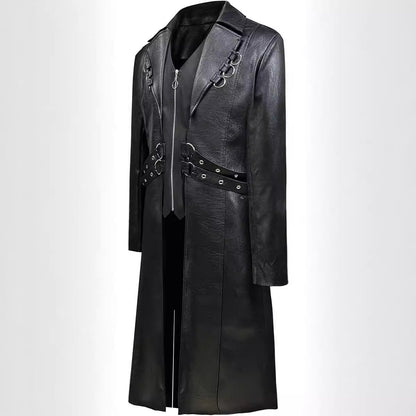 Damen Ledermantel Asymmetrisch Reißverschluss Modern
