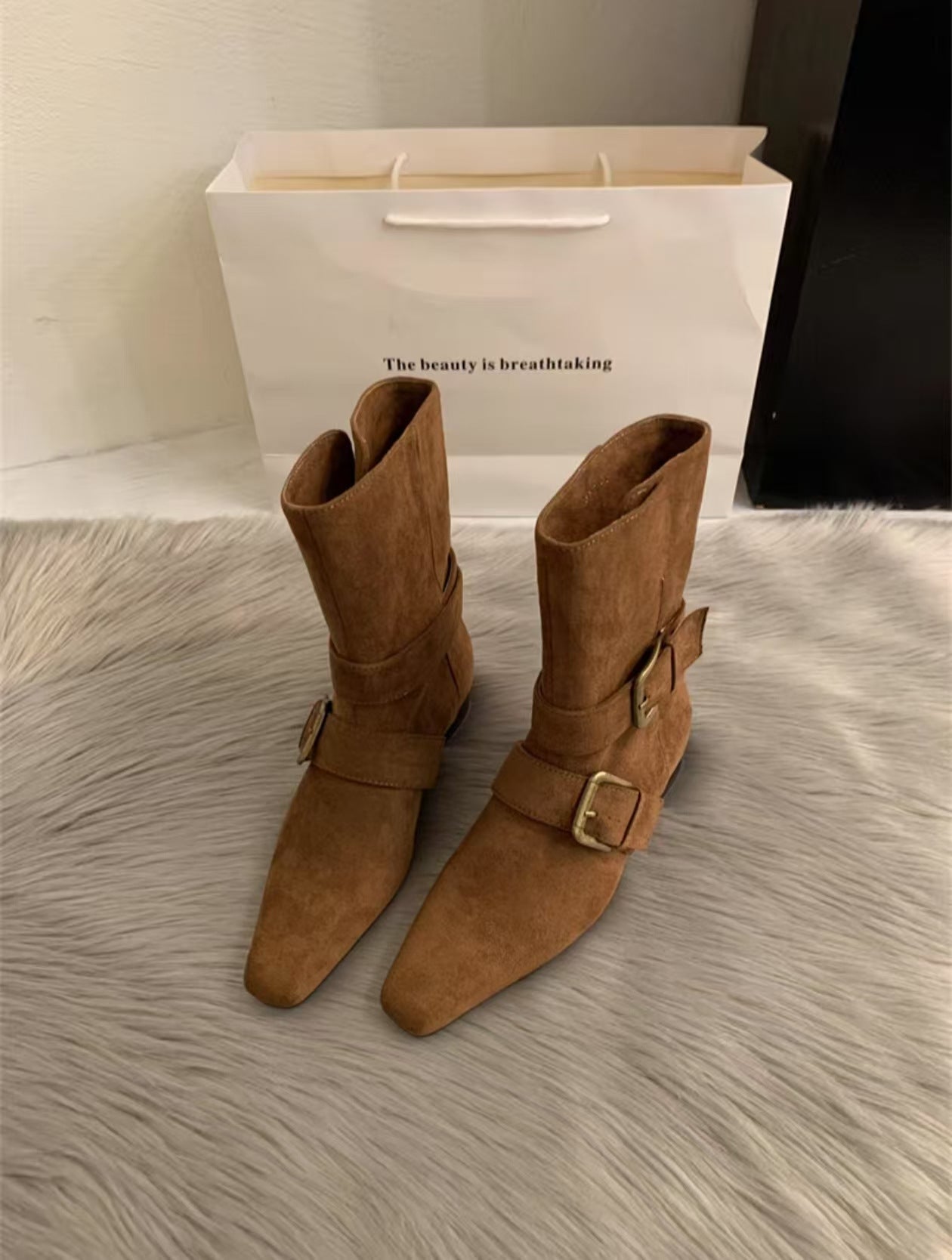 Damen Stiefeletten Modern mit Schnallen Schwarz Damen Schuhe
