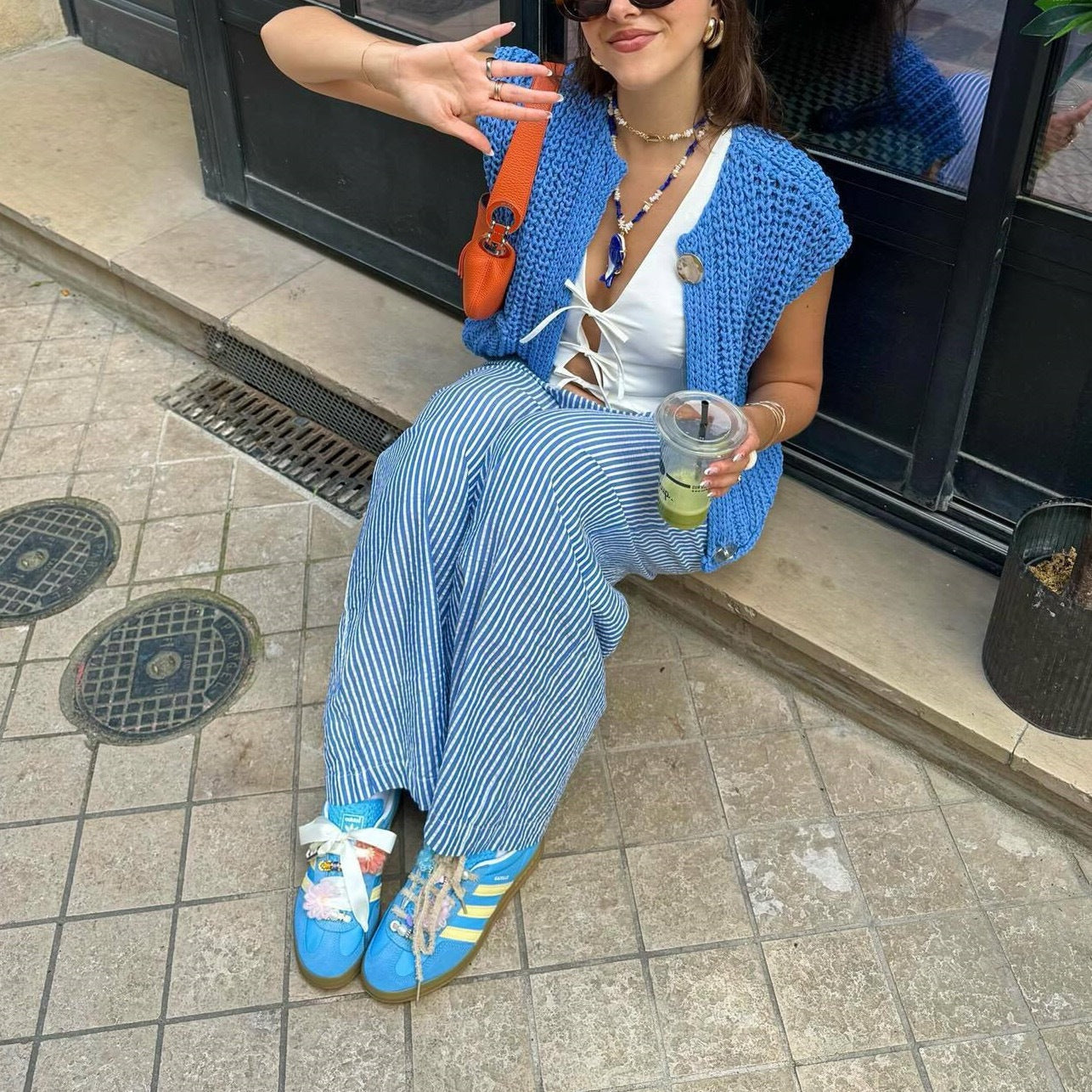 Damen Strickweste Modern mit Knöpfen und Taschen