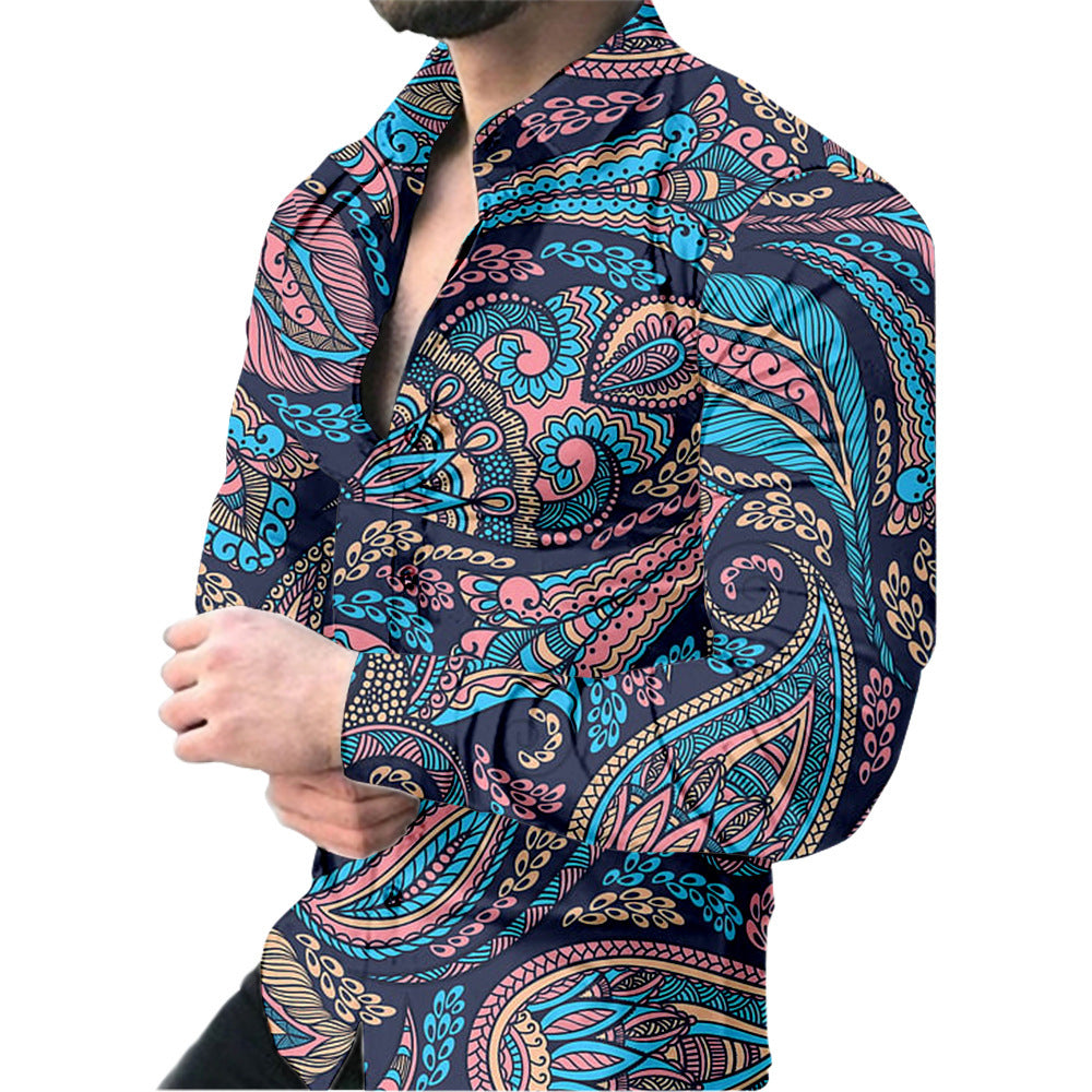 Herren Langarmhemd Modern Flora Kragen Trend