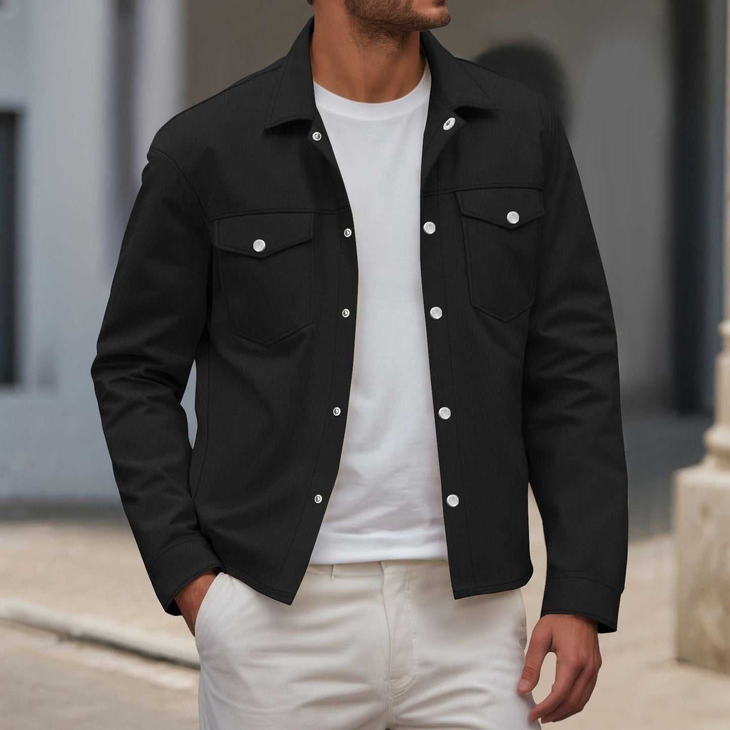 Herren Hemdjacke Modern mit Brusttaschen Schnitt Slimfit