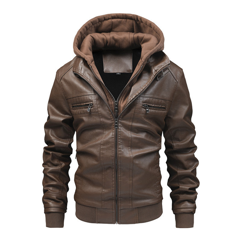 Lederjacke Herren mit abnehmbarer Kapuze Schwarz Ledermantel - BerlinGlamour