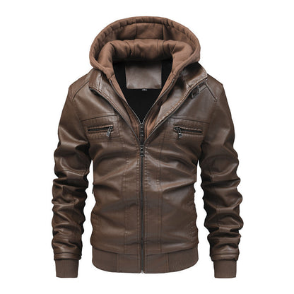 Lederjacke Herren mit abnehmbarer Kapuze Schwarz Ledermantel - BerlinGlamour