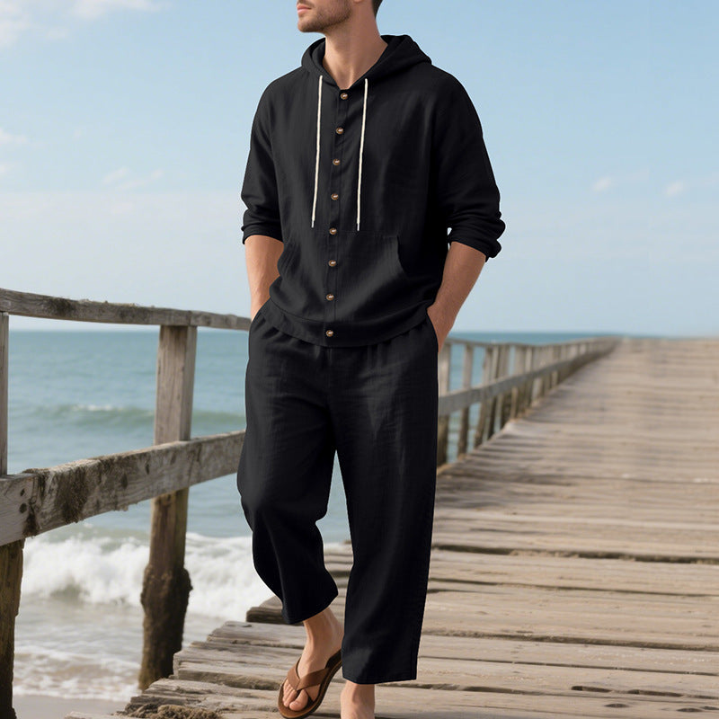Herren Kapuzenpullover Bequem Mit Knopfleiste - BerlinGlamour