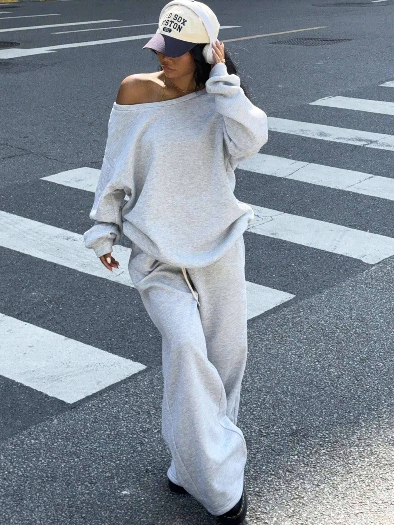 Damen Oversized Sweatanzug Bequem Atmungsaktiv Damenmode