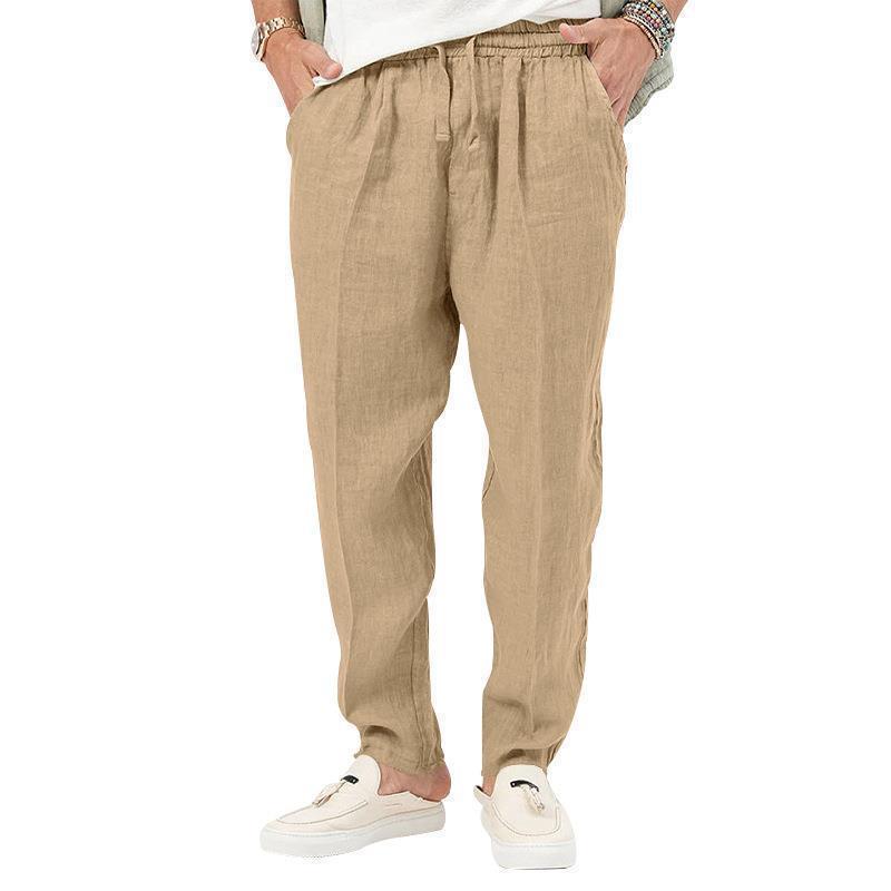 Herren Sommerhose Leinen Bequem Elastisch Mit Taschen
