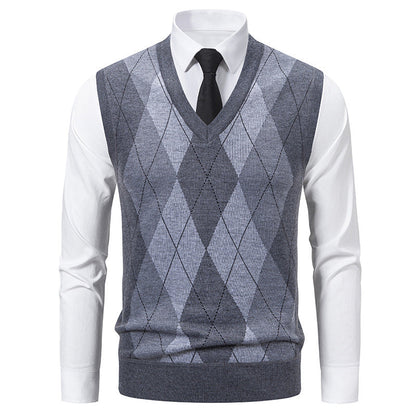 Herren Pullover V-Ausschnitt Klassisches Rautenmuster Modern