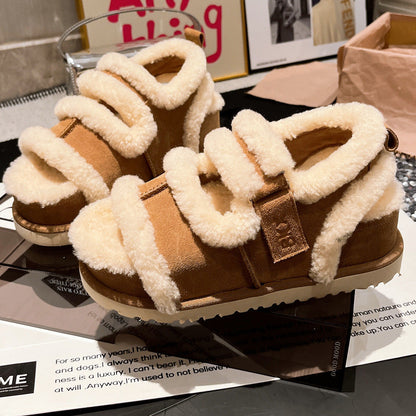 Damen Hausschuhe Flauschig Warm mit Verstellbarem Riemen