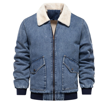 Herren Denimjacke Warm Fleece Taschen Jeansjacke
