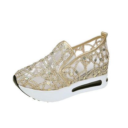 Damen Sneaker Slip-On mit Strass Glitzer und elastischem Riemen