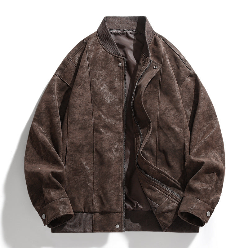 Herren Suede Bomberjacke Sportlich Modern Lederoptik