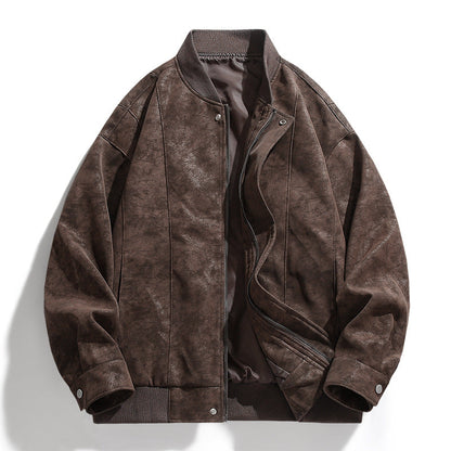 Herren Suede Bomberjacke Sportlich Modern Lederoptik