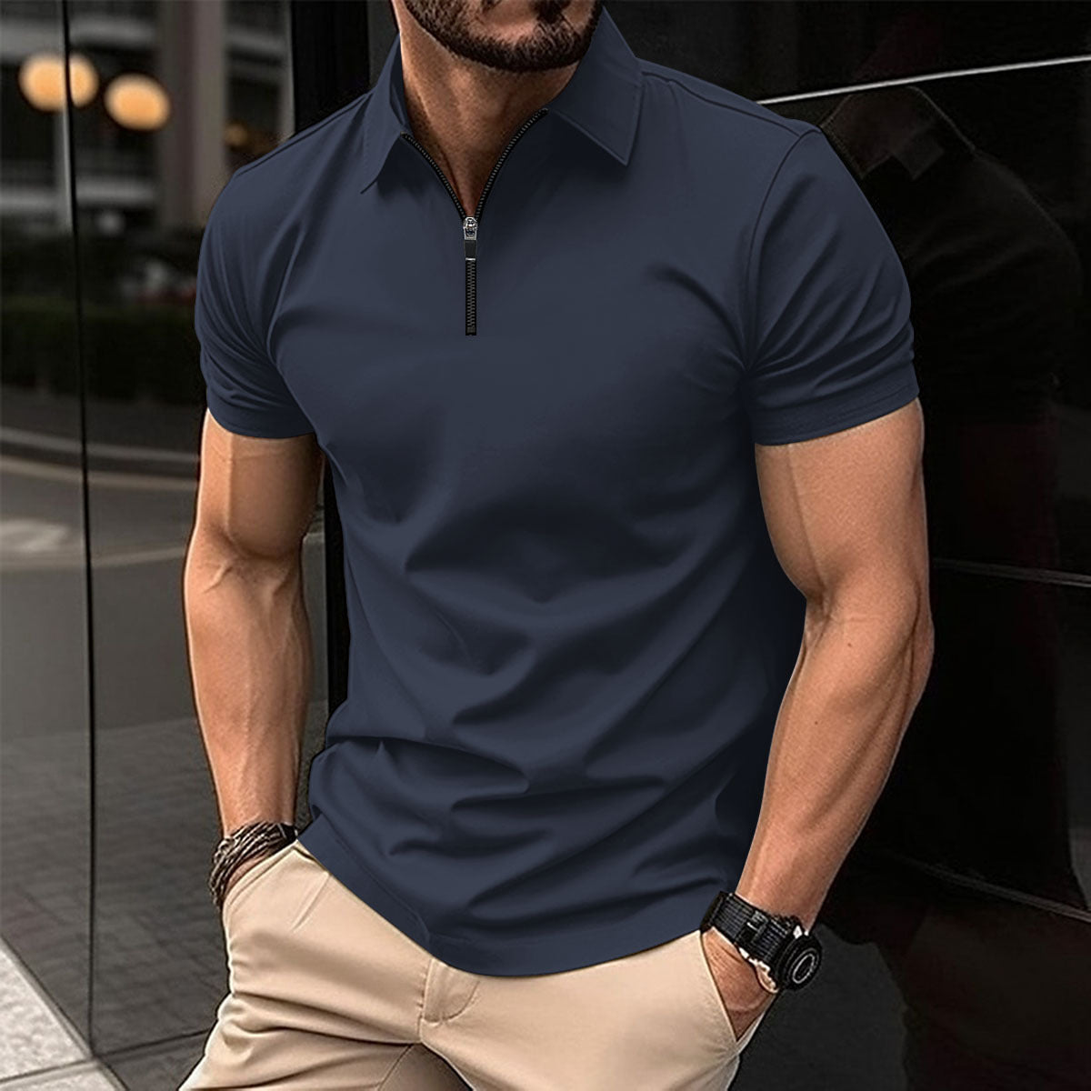 Herren Poloshirt Kurzarm Sportlich mit Reißverschluss