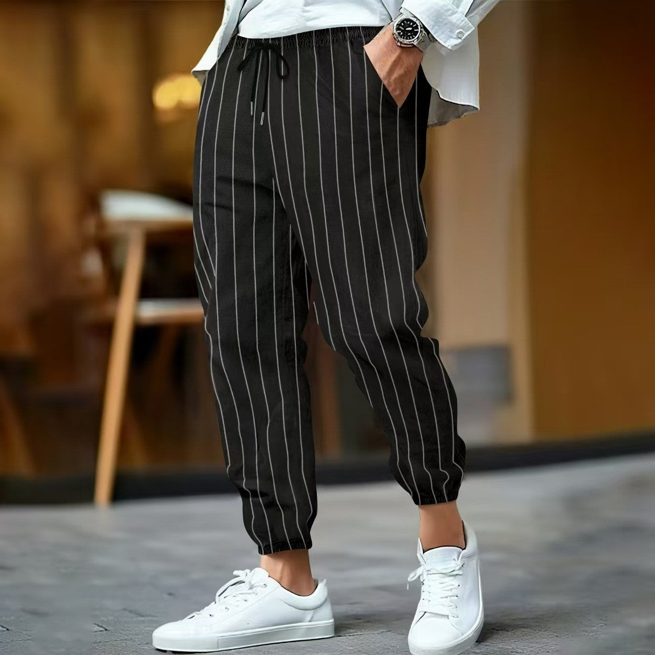 Herren Freizeithose Mit Streifenmuster Elegant Modern
