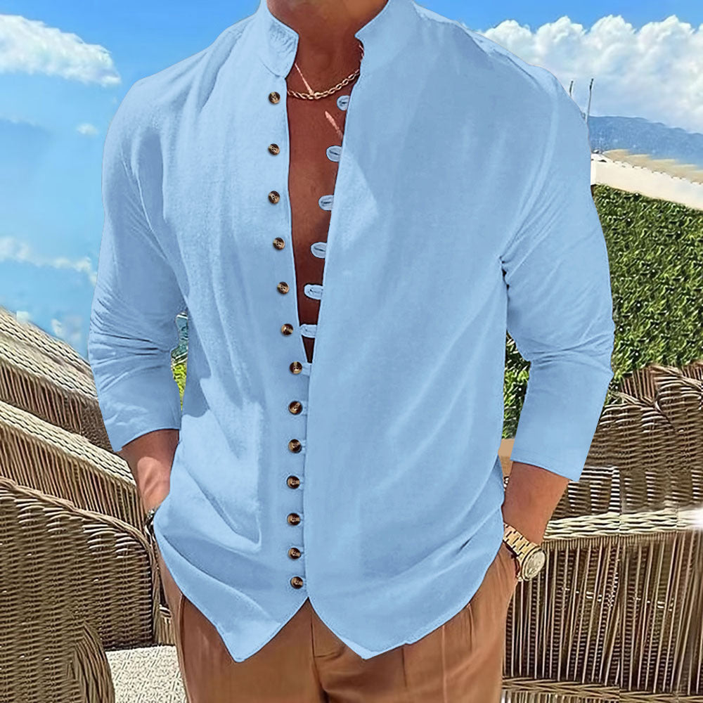 Herren Langarm-Hemd Stehkragen Modern mit Knöpfen Elegant