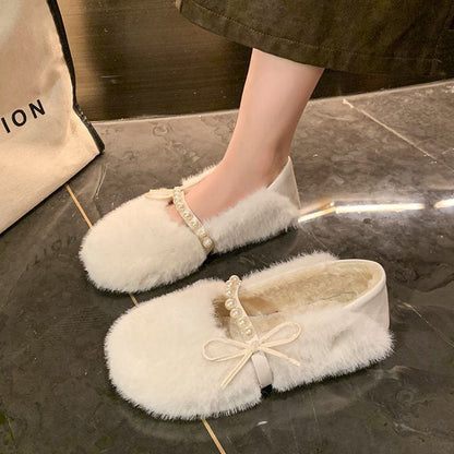 Damen Hausschuhe Flauschig Warm mit Perlen