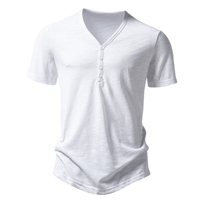 Herren Kurzarm-Shirt V-Ausschnitt Knopfleiste Modern