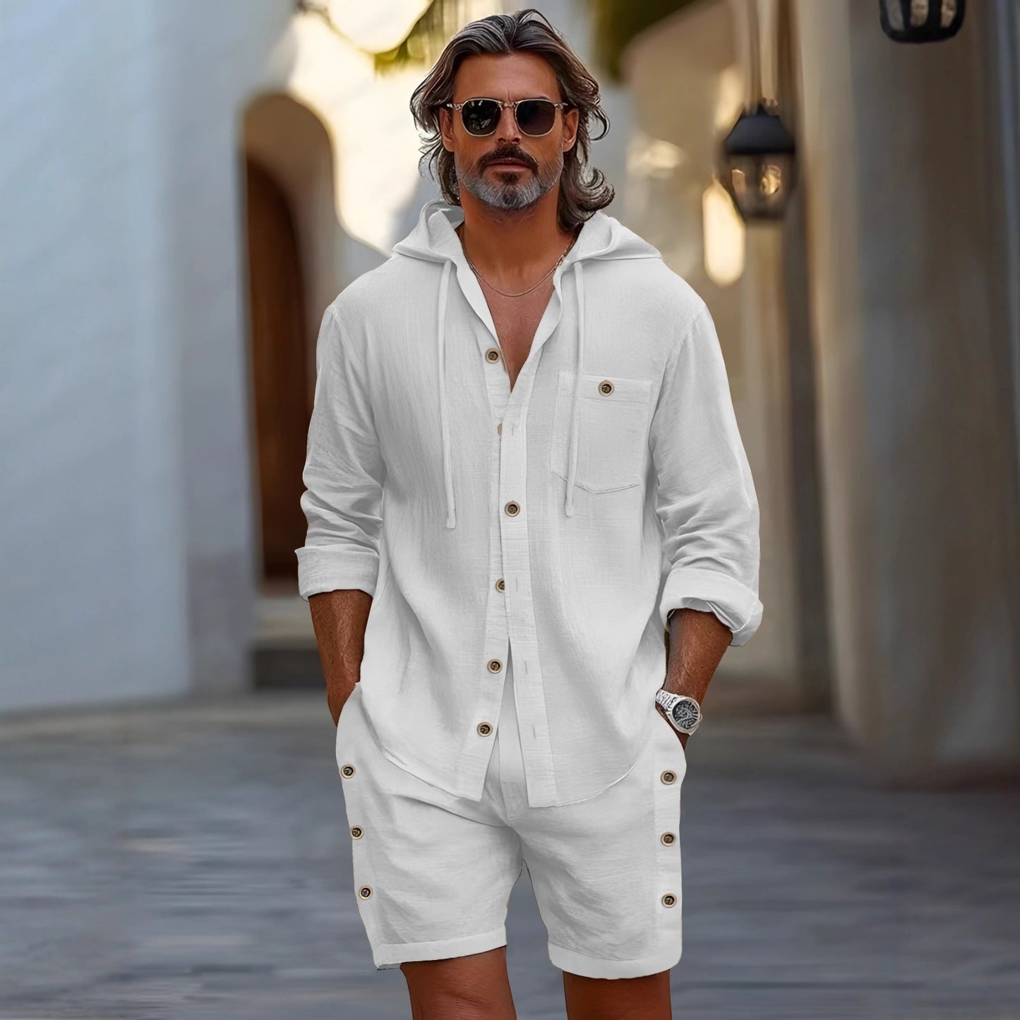 Herren Sport-Outfit Kapuze Shorts Freizeit