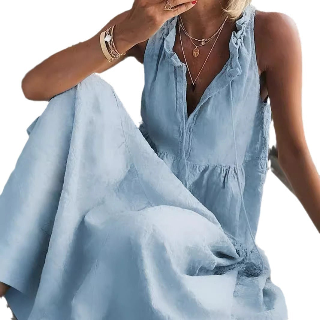 Frauen Maxikleid Romantisch Rüschen Lang