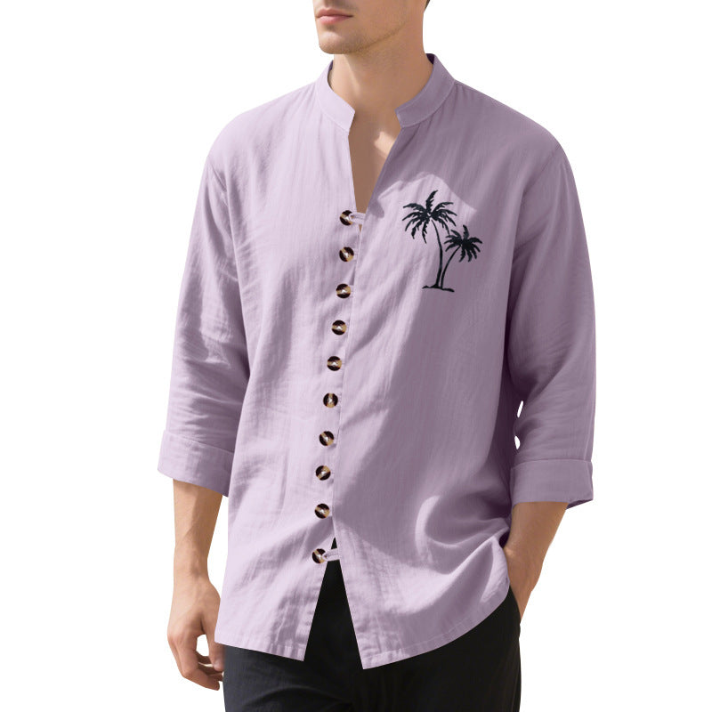 Herren Hemd Langarm Stehkragen Tropical Modern