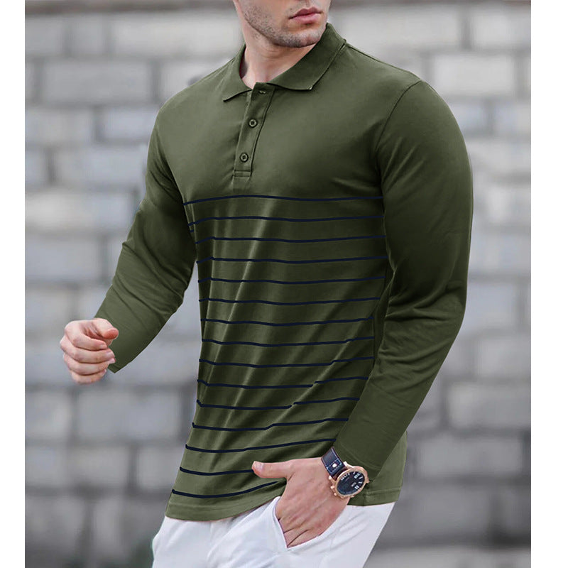 Herren Polo Shirt Langarm Fein gestreift Modern