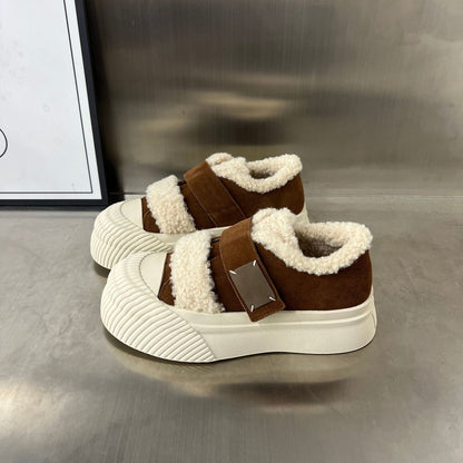 Damen Sneaker Chunky Warmfutter Klettverschluss Modern