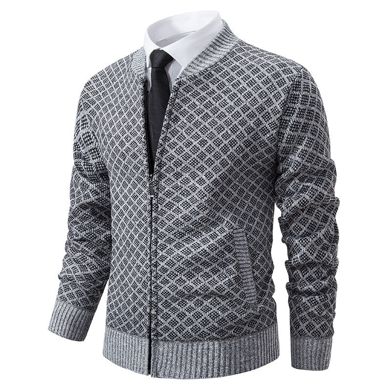 Herren Strickjacke Modern Zopfmuster Reißverschluss