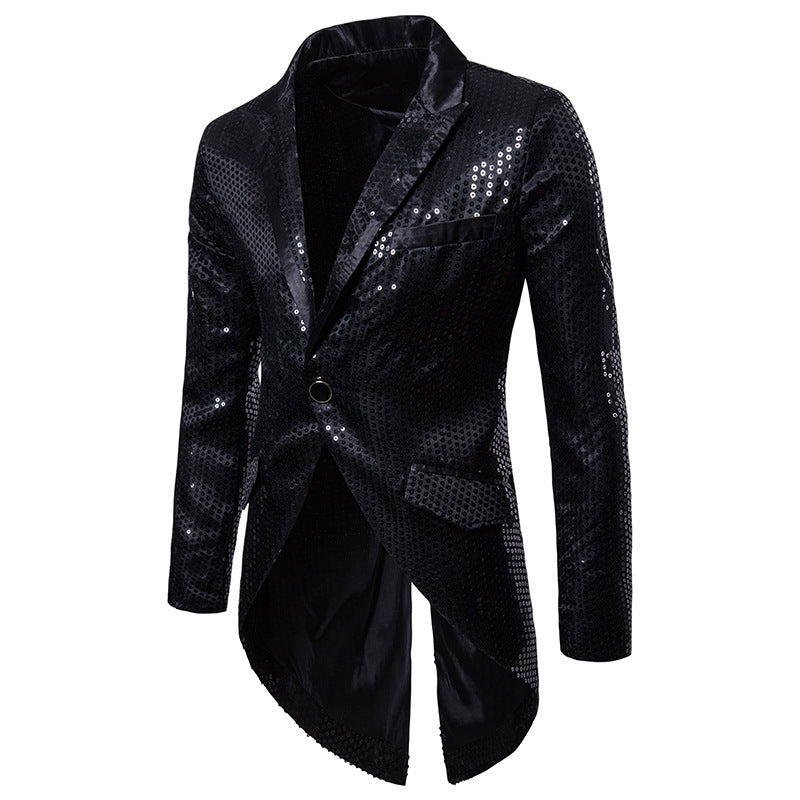 Herren Blazer Elegant Pailletten Schwarz Glitzernd