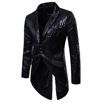 Herren Blazer Elegant Pailletten Schwarz Glitzernd