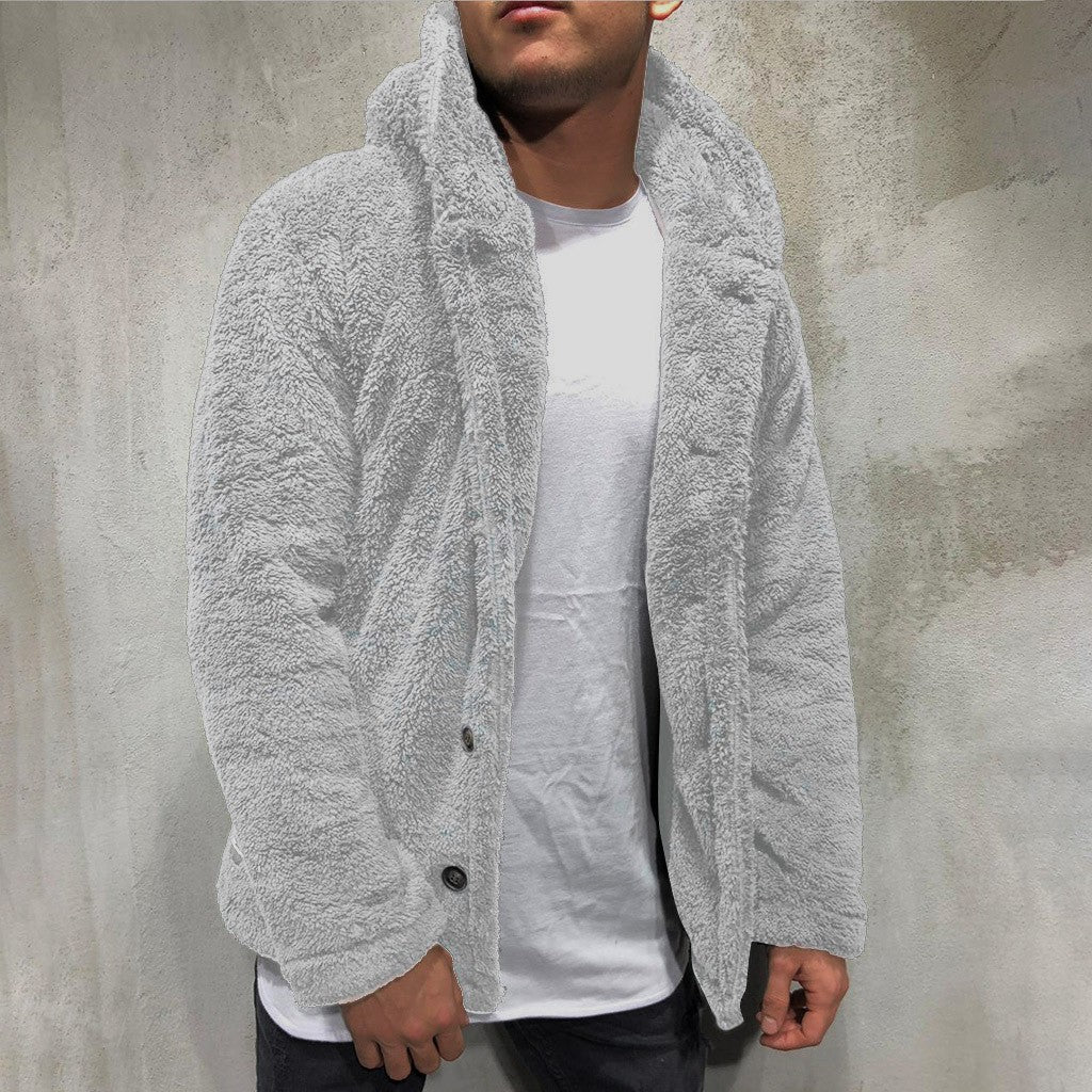 Herren Fleecejacke Warm mit Kapuze und Knopfverschluss