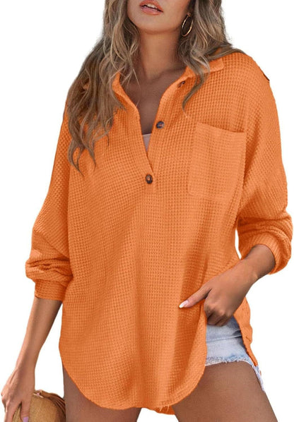 Damen Oversized Hemd aus Baumwoll mit Brusttasche und Knöpfen