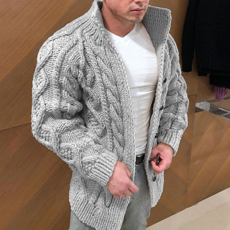 Herren Strickjacke Klassisch Grobstrick Stehkragen
