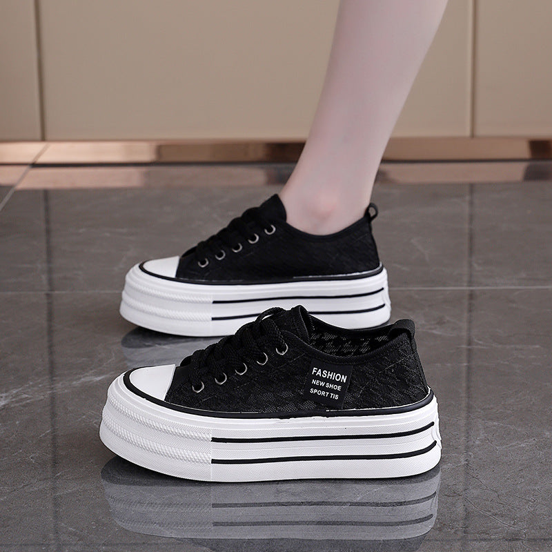 Damen Sneaker Hochplateau Atmungsaktiv Weiß - BerlinGlamour