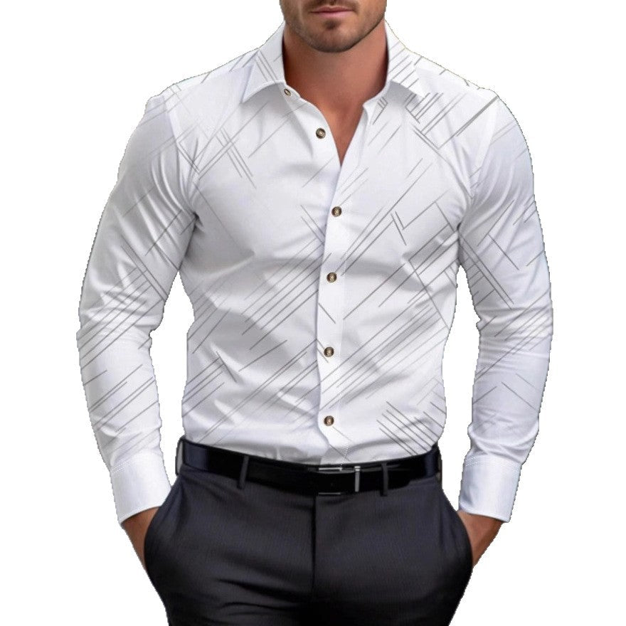 Herren Hemd Langarm Modernes Linienmuster SlimFit
