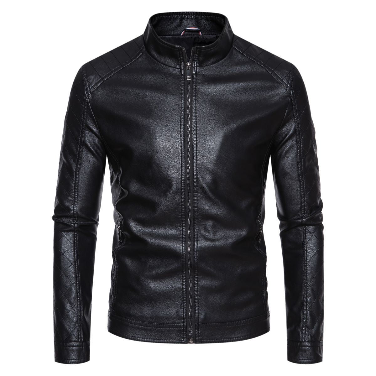 Herren Lederjacke Kunstleder Schwarz mit Nieten Schulterteil
