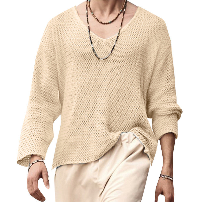 Herren Langarmshirt Waffelstruktur V-Ausschnitt Modern