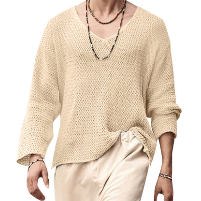 Herren Langarmshirt Waffelstruktur V-Ausschnitt Modern