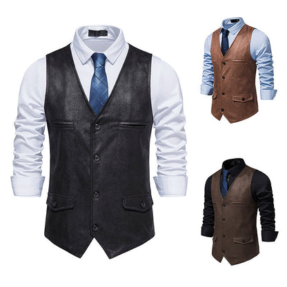 Lederweste Herren Elegante Ledermantel mit Taschen Schwarz