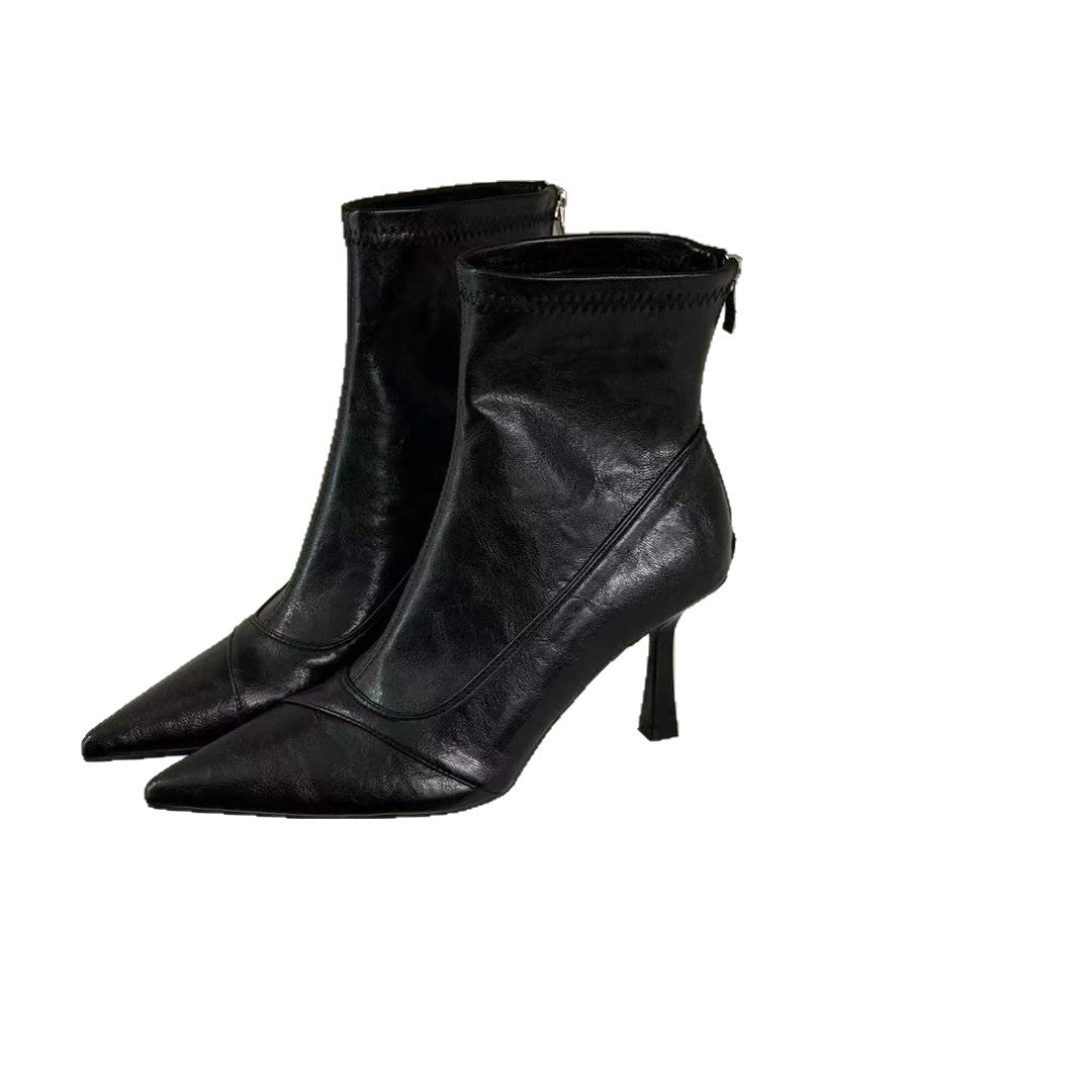 Damen Stiefeletten Leder Elegant Spitze Absatz Schuhe