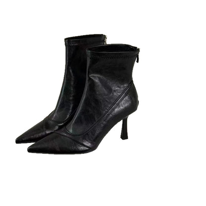 Damen Stiefeletten Leder Elegant Spitze Absatz Schuhe
