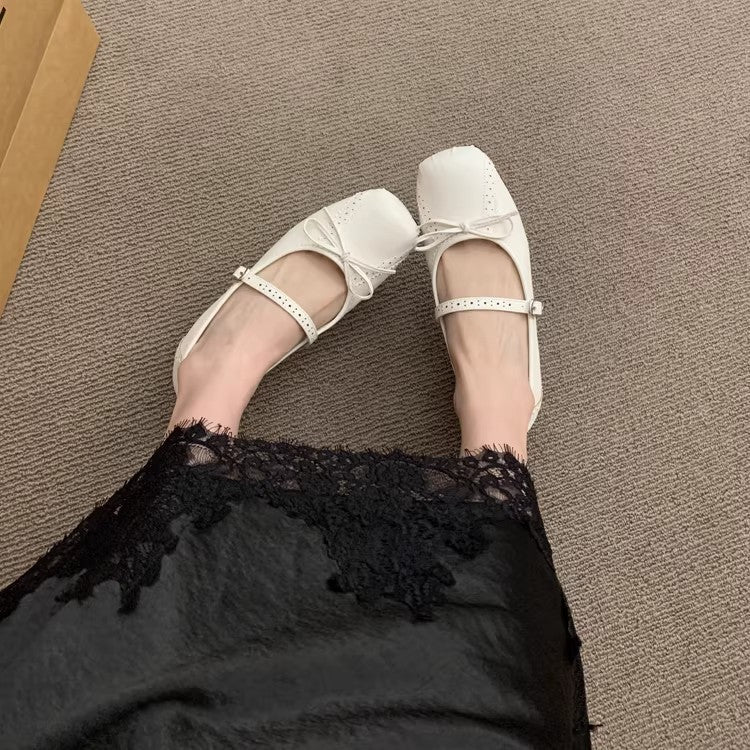 Damen Ballerinas Bequem Schleife Weiss Komfort