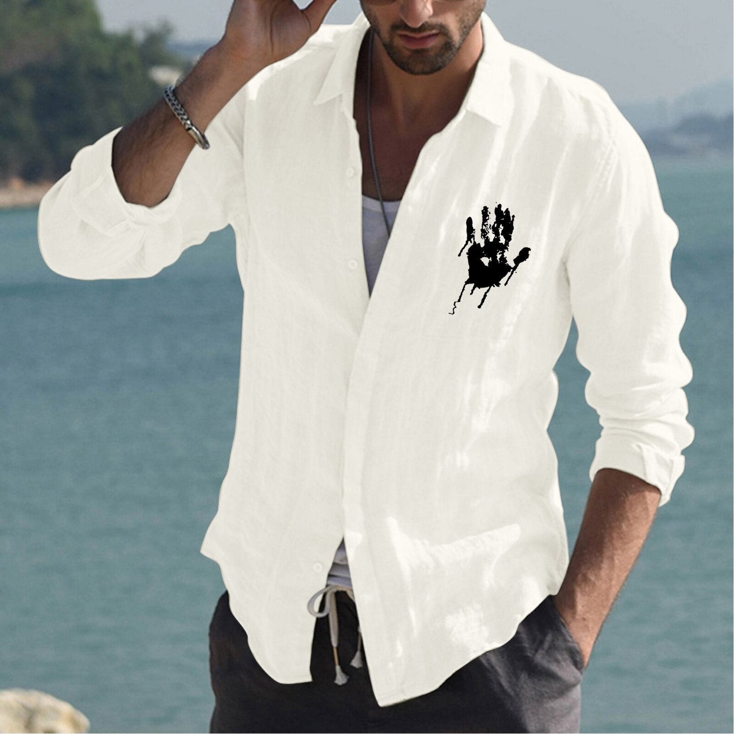 Herren Leinenhemd Sommerlich Bunt Modern