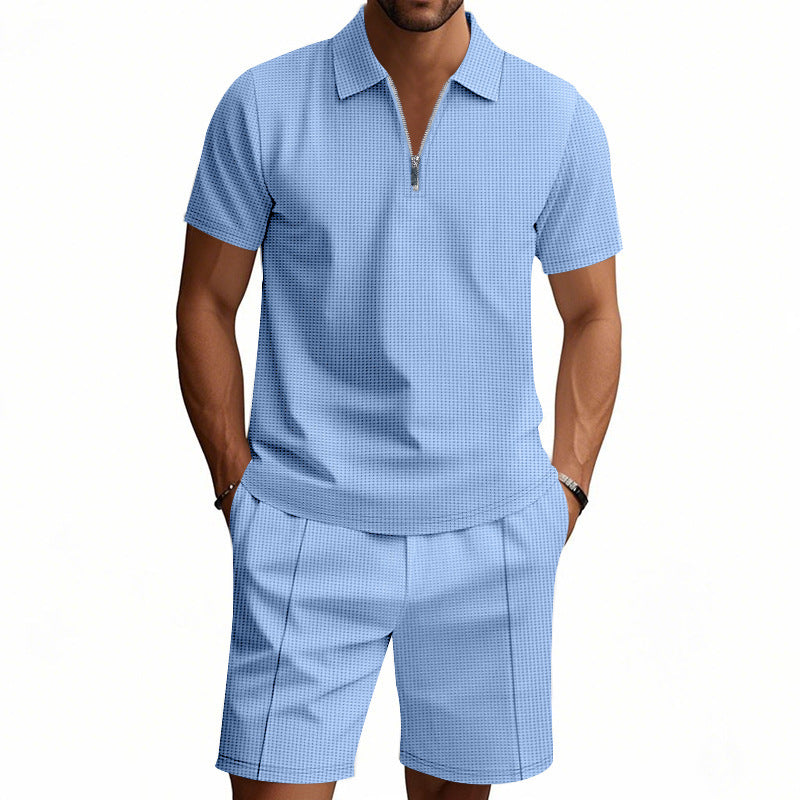 Herren Polo-Set mit Shorts, Modern, Reißverschluss, Elegantes Design