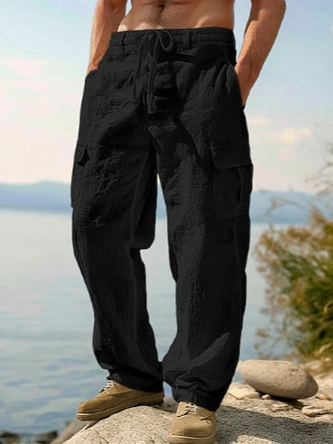 Herren Leinenhose Lässig Bequem Cargo Style